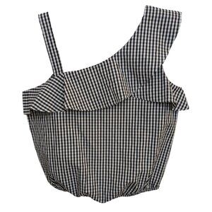 BCX Black & White Gingham One Shoulder Look Sleeveless Top, Size Large